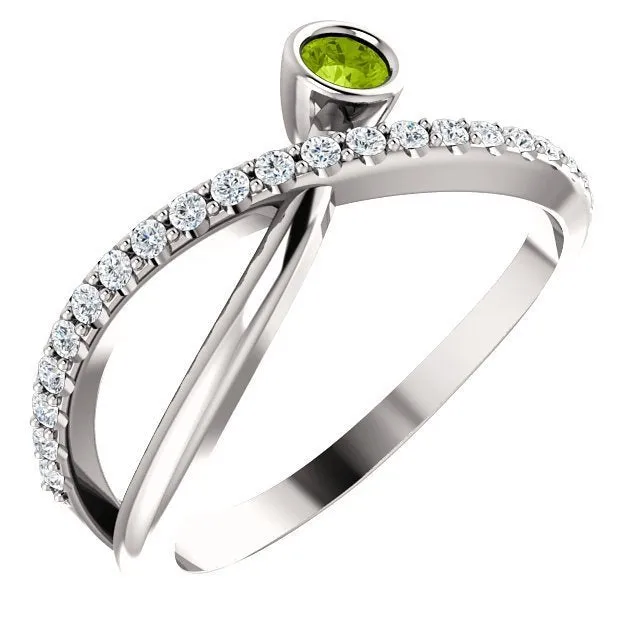 14KT Gold .13 CT Peridot & .20 CTW Diamond Criss-Cross Bezel-Set Ring