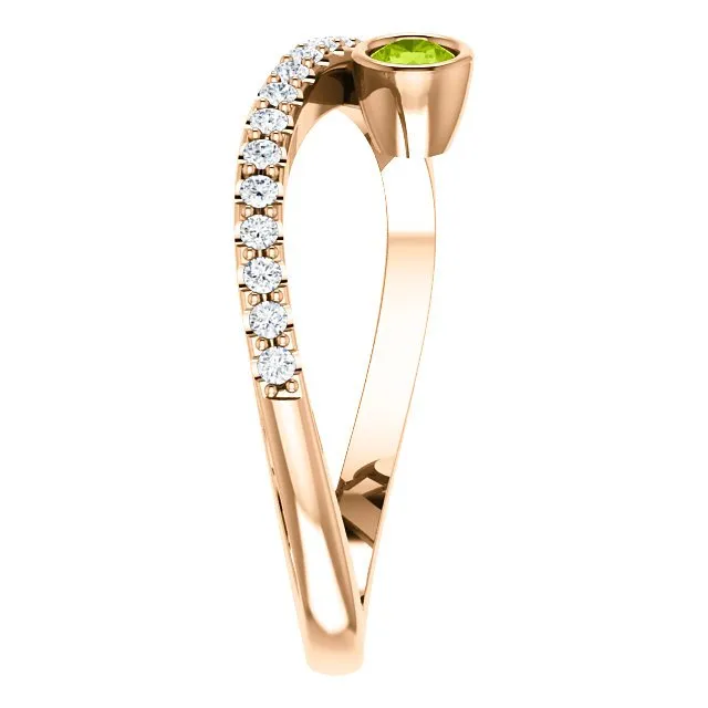 14KT Gold .13 CT Peridot & .20 CTW Diamond Criss-Cross Bezel-Set Ring