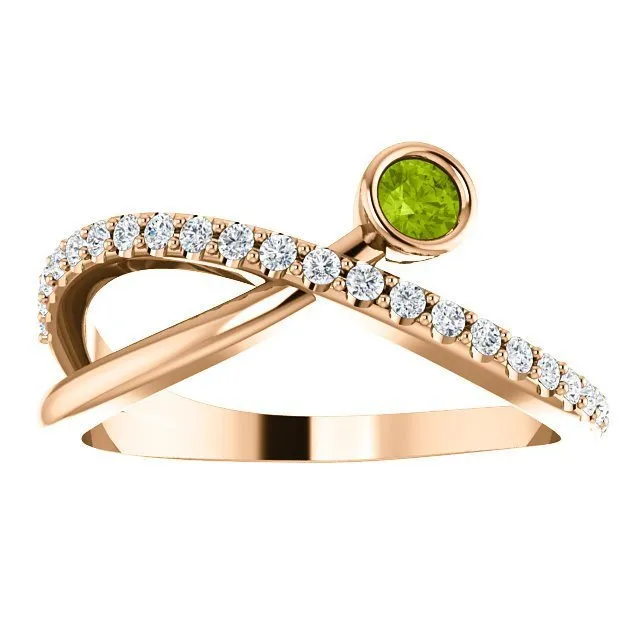 14KT Gold .13 CT Peridot & .20 CTW Diamond Criss-Cross Bezel-Set Ring