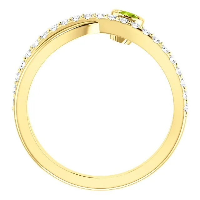 14KT Gold .13 CT Peridot & .20 CTW Diamond Criss-Cross Bezel-Set Ring