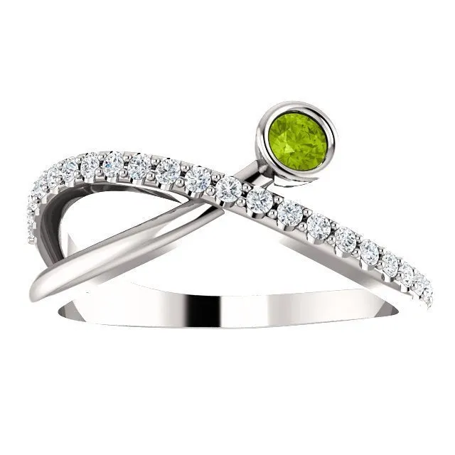 14KT Gold .13 CT Peridot & .20 CTW Diamond Criss-Cross Bezel-Set Ring