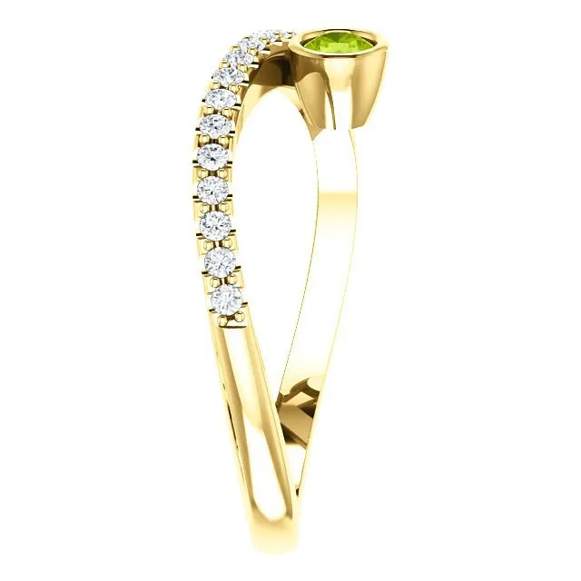 14KT Gold .13 CT Peridot & .20 CTW Diamond Criss-Cross Bezel-Set Ring