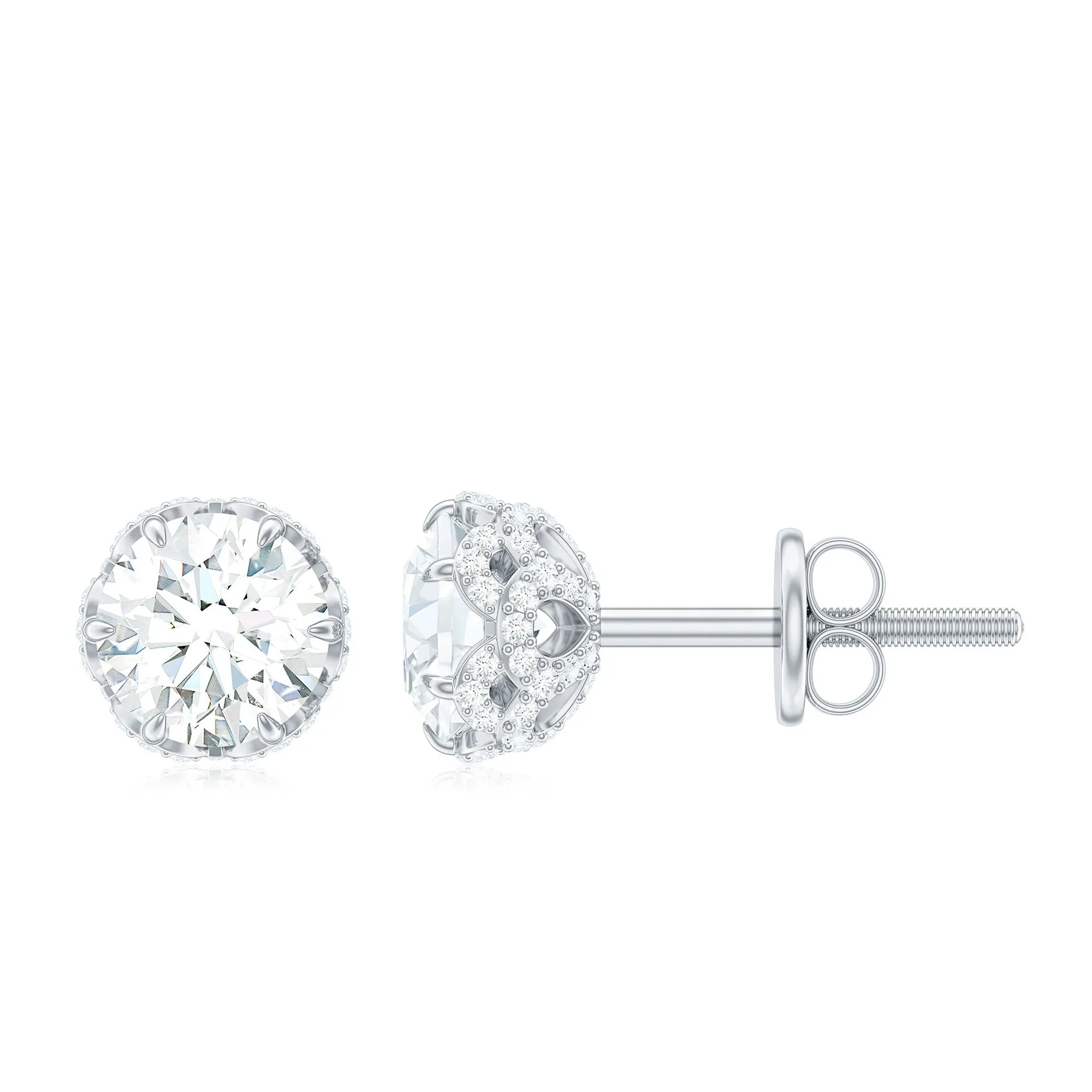 1.50 CT Solitaire Zircon Flower Stud Earrings