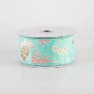 1.5" Coastal Ocean Life Ribbon: Seafoam Blue Green (10 Yards)