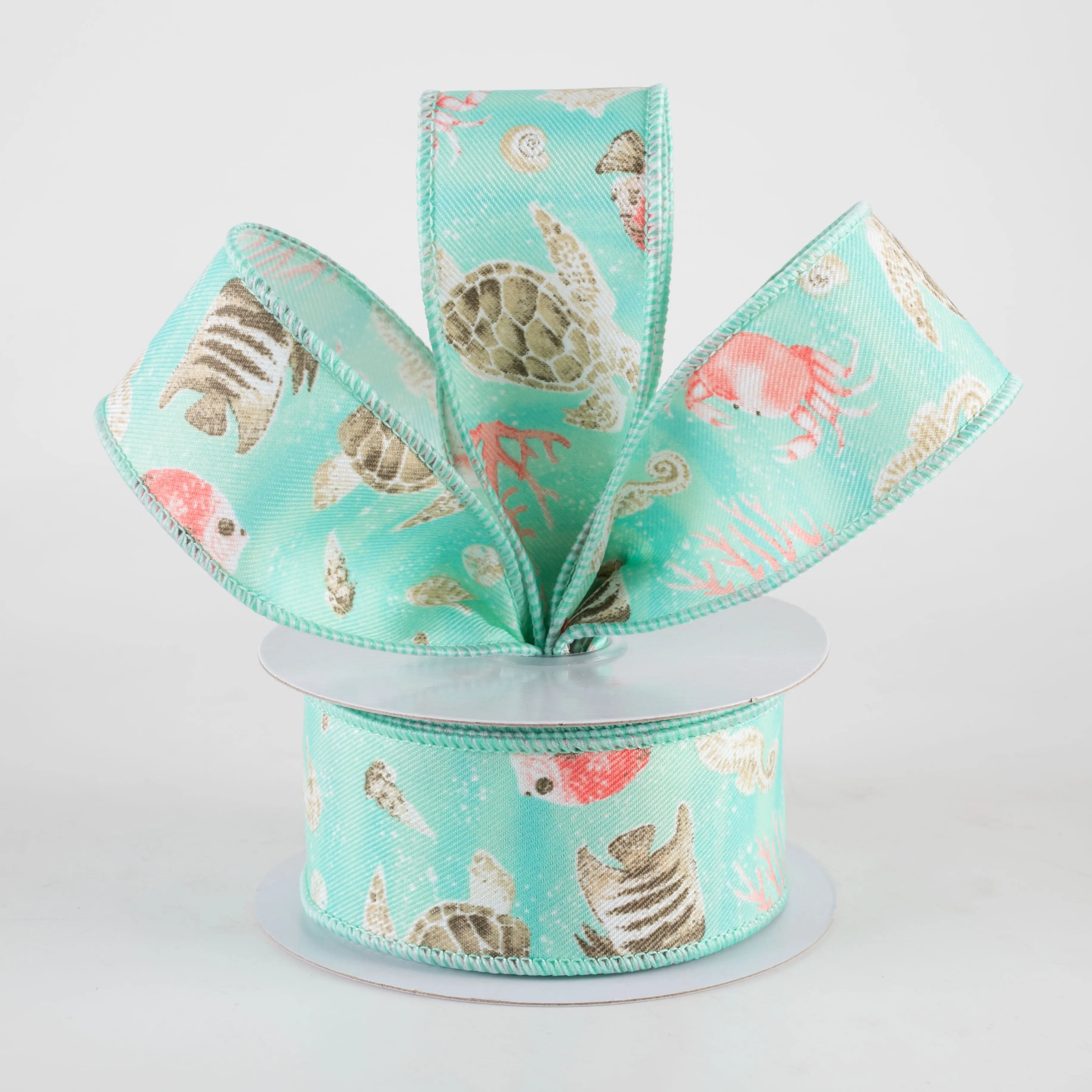 1.5" Coastal Ocean Life Ribbon: Seafoam Blue Green (10 Yards)