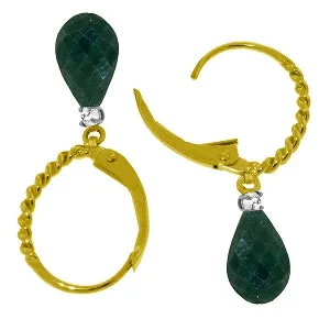 17.7 Carat 14K Solid Yellow Gold Leverback Earrings Diamond Emerald