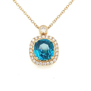 18 Karat Yellow Halo Gemstone Necklace