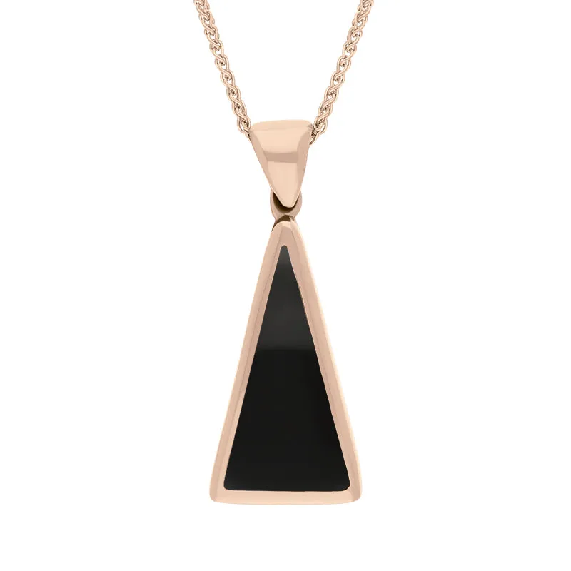 18ct Rose Gold Blue John Whitby Jet Small Double Sided Triangular Fob Necklace