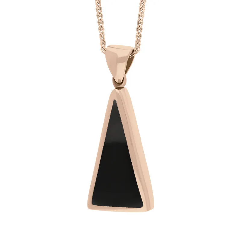 18ct Rose Gold Blue John Whitby Jet Small Double Sided Triangular Fob Necklace