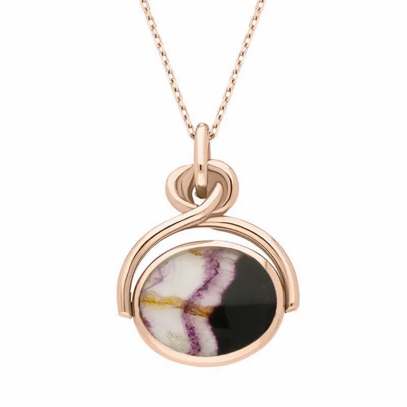 18ct Rose Gold Blue John White Mother of Pearl Oval Swivel Fob Necklace