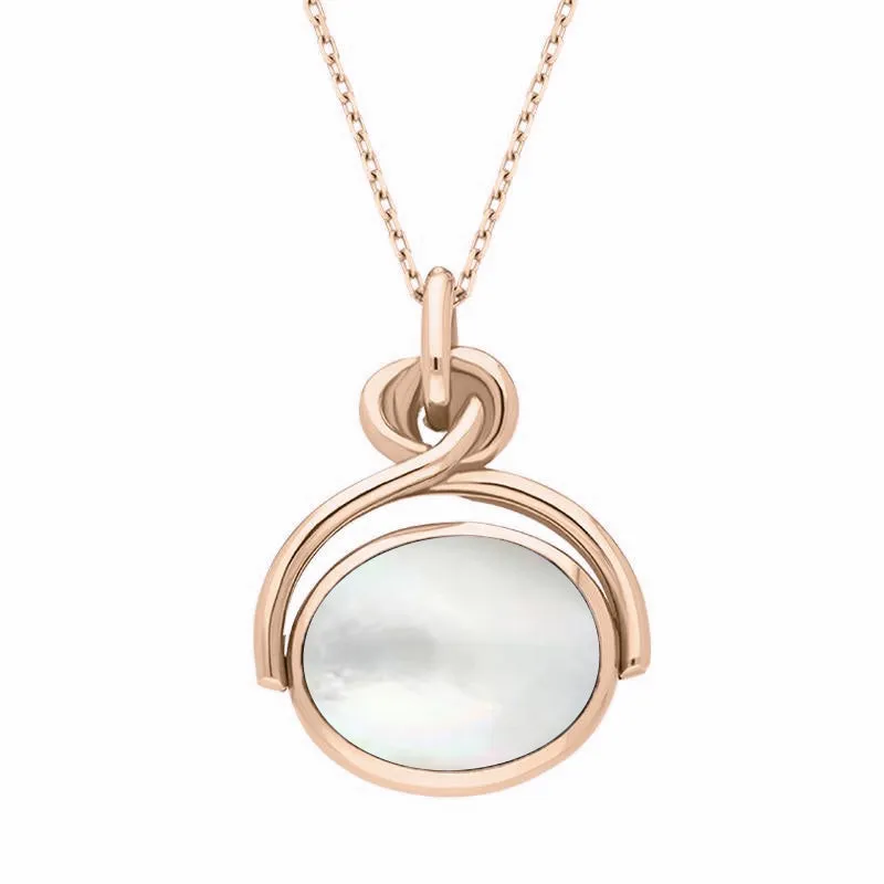 18ct Rose Gold Blue John White Mother of Pearl Oval Swivel Fob Necklace