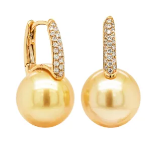 18ct Rose Gold South Sea Pearl & Diamond Earrings