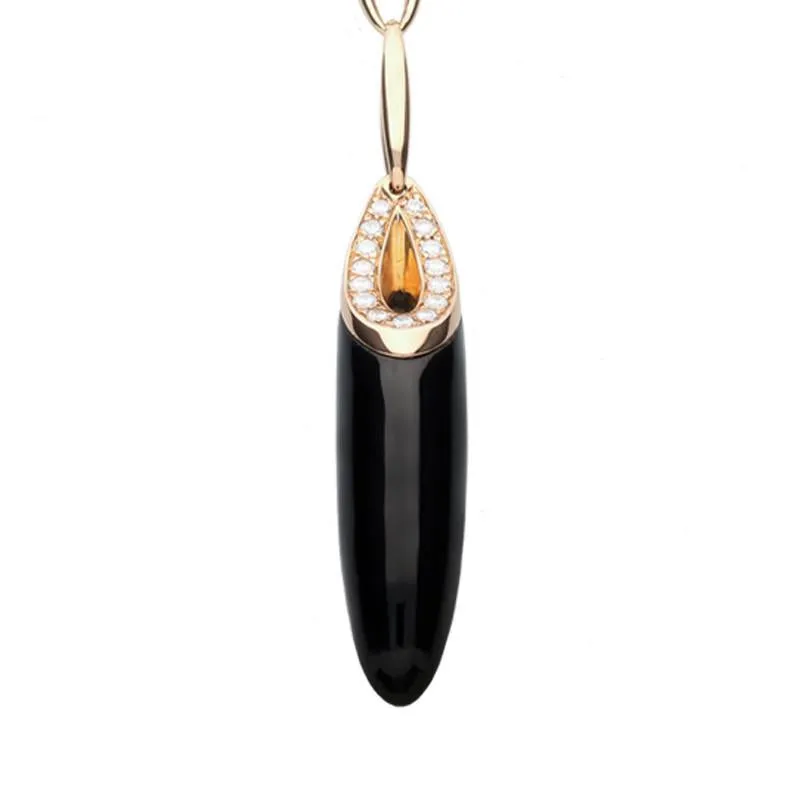 18ct Rose Gold Whitby Jet Diamond Torpedo Necklace