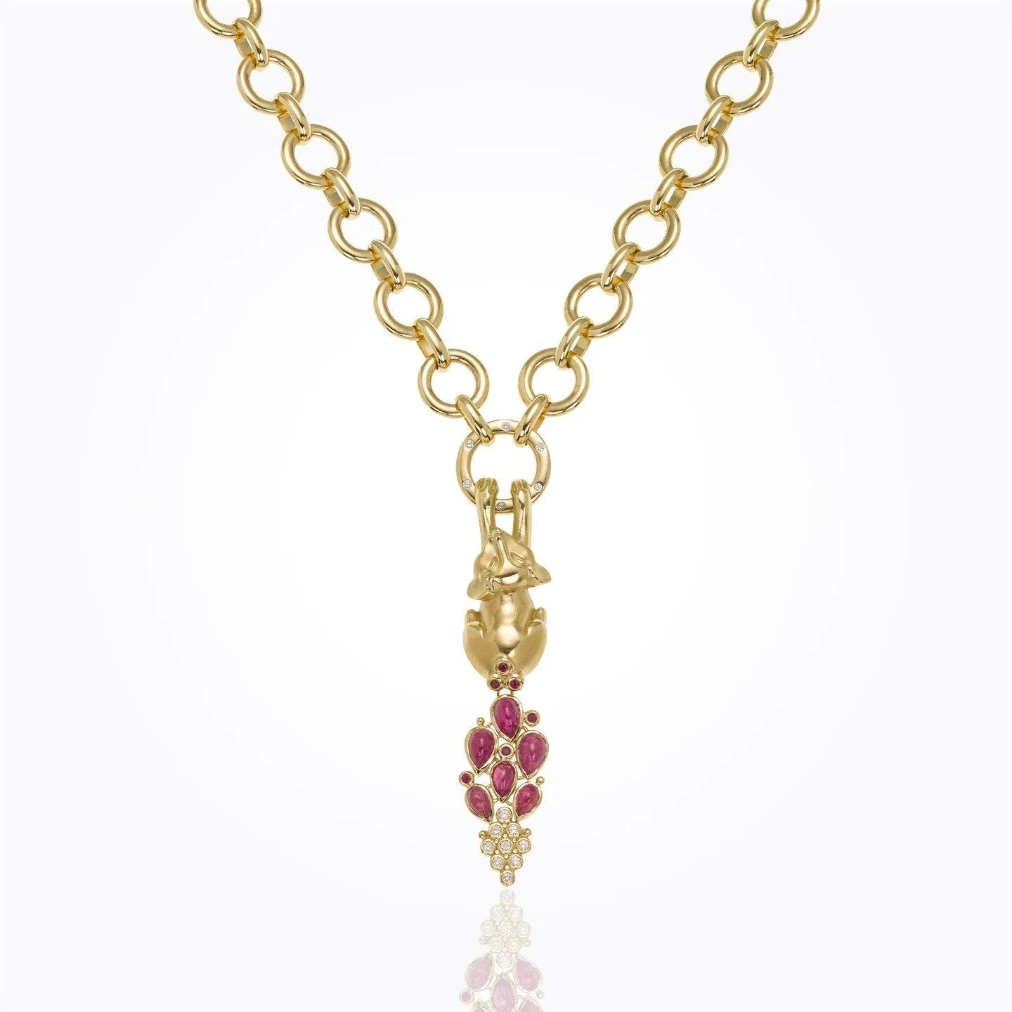 18K Fox Tail Jean D'Arc Necklace with ruby and diamond