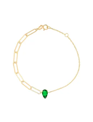 18K Gold Emerald Teardrop & Mixed Chain Bracelet