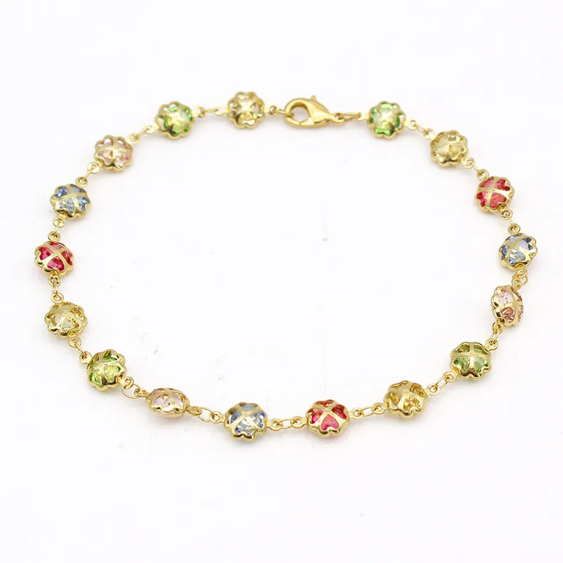 18K Gold Filled High Polish Finsh Gold Multi Color Crystal Anklet JJA18