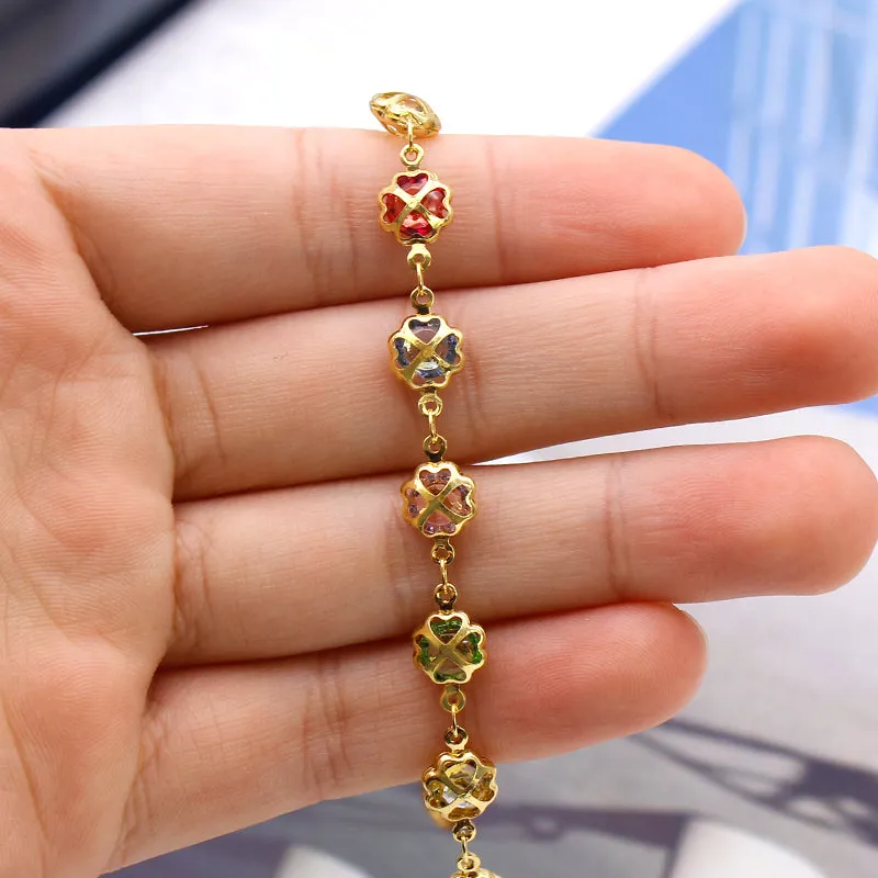 18K Gold Filled High Polish Finsh Gold Multi Color Crystal Anklet JJA18