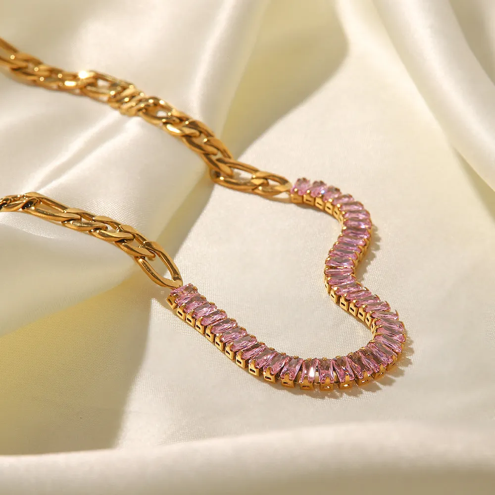 18k Gold Plated Pendant Zircon Figaro Chain Necklace