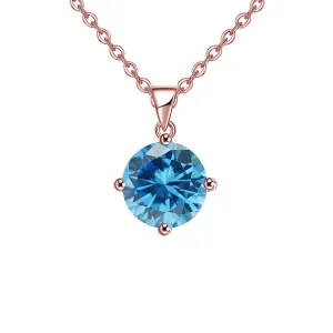 18K Rose Gold 4 Carat Created Blue Topaz Round Stud Necklace Plated 18 inch