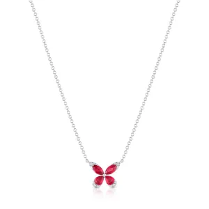 18k White Gold 1.10ctw Ruby Diamond Butterfly Necklace