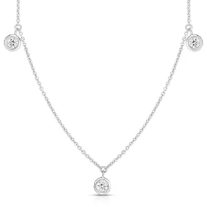 18K White Gold 3 Diamond Drop Station Necklace