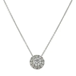 18K White Gold Brilliant Diamond and Halo Pendant