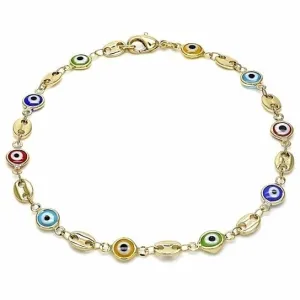 18K Womens Gold Filled Mariner Marina- Multi-Color Lobster Clasp Ankle Bracelet 10 Inch