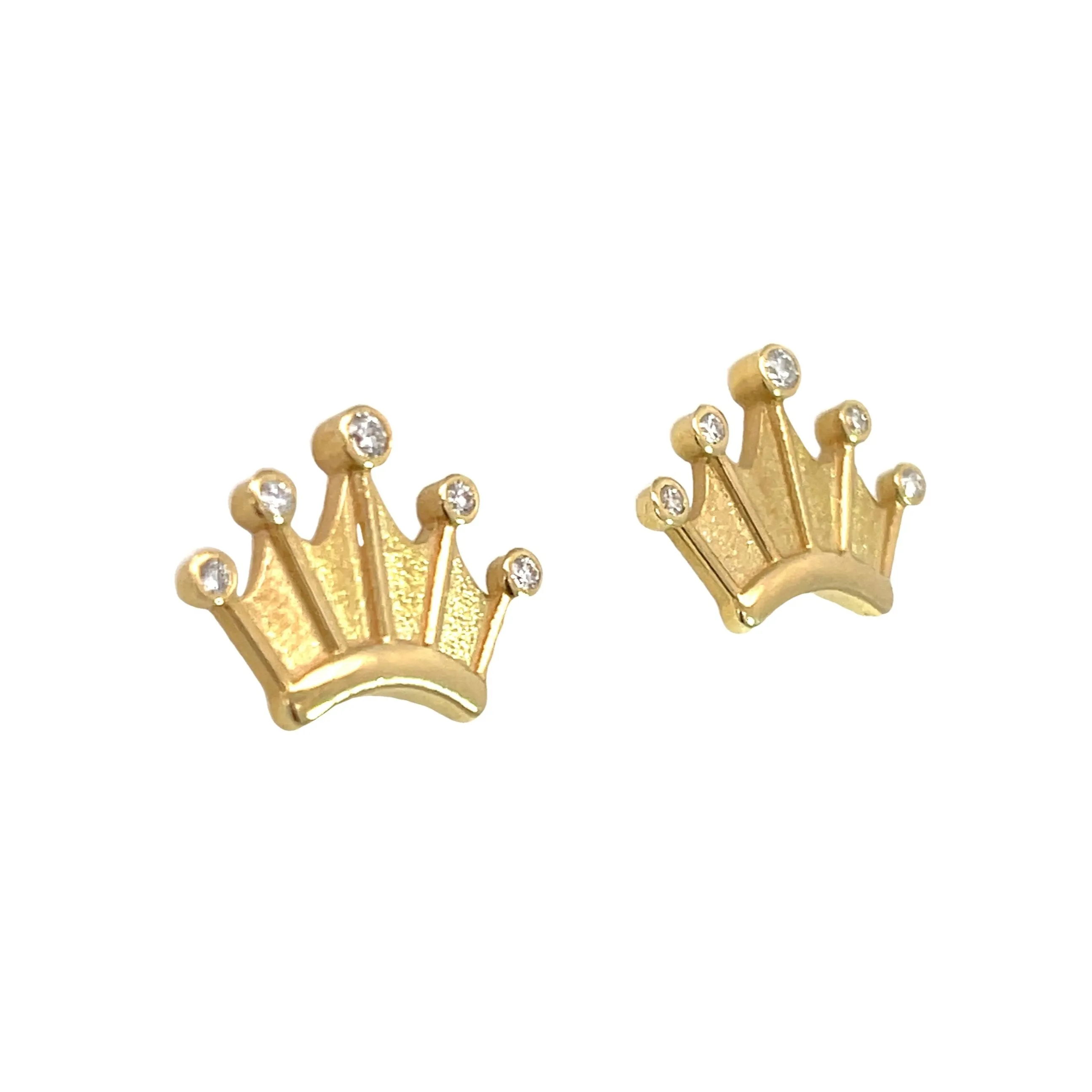 18k Yellow Gold Diamond Crown Studs