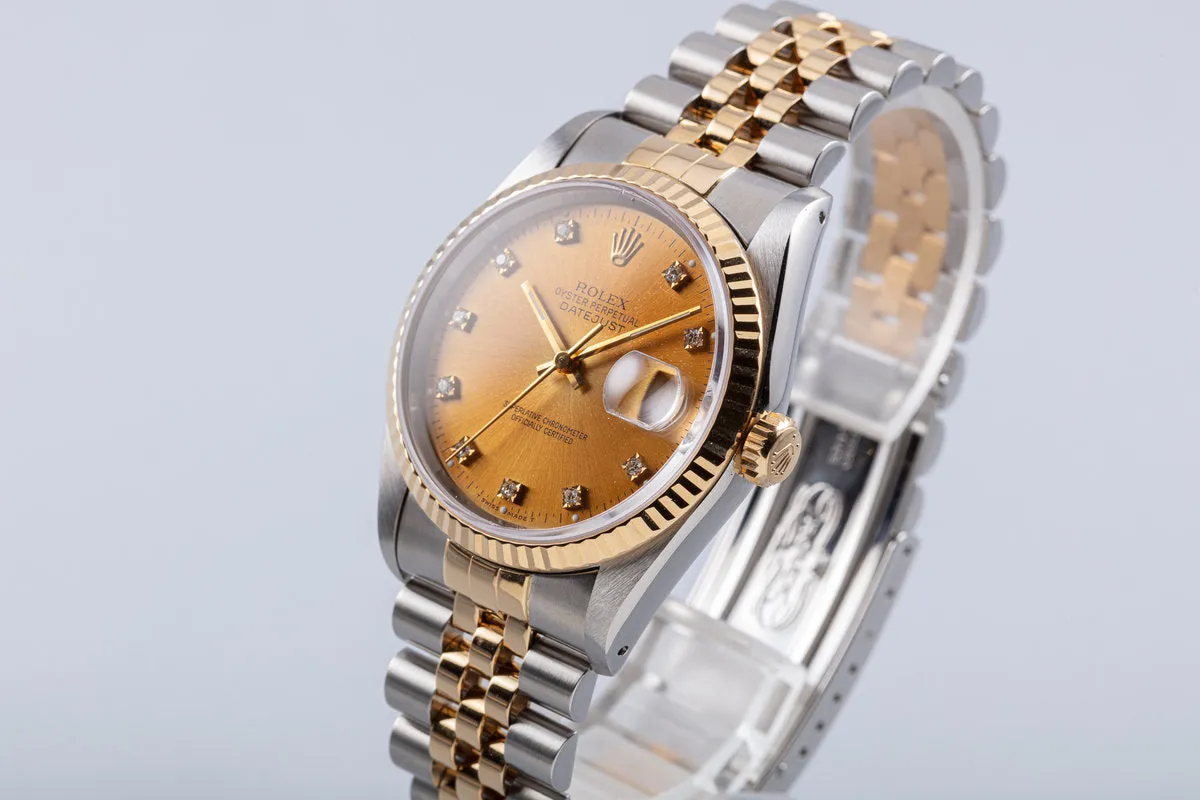 1991 Rolex Datejust 16233 Diamond Dial With Box & Service Card