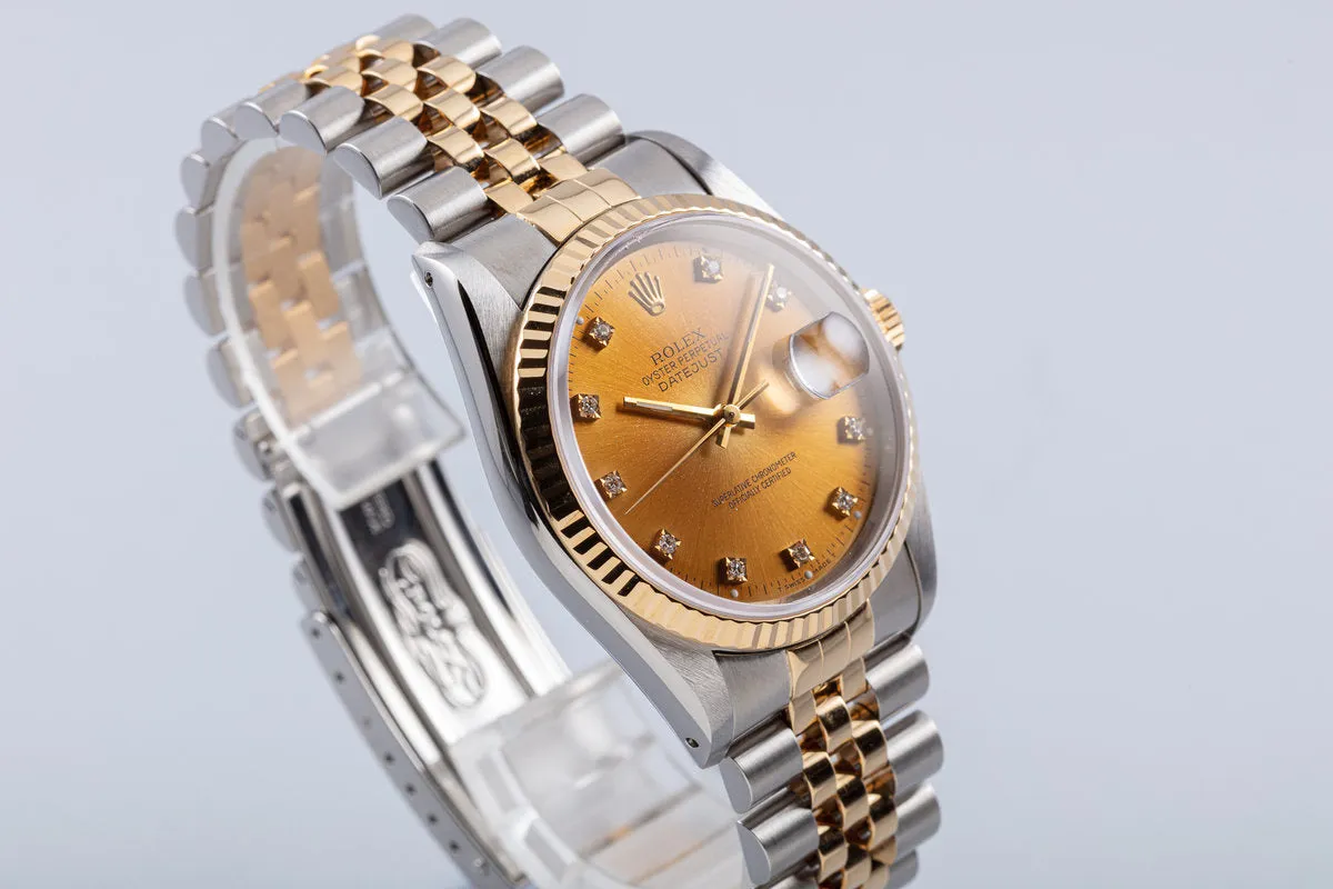 1991 Rolex Datejust 16233 Diamond Dial With Box & Service Card