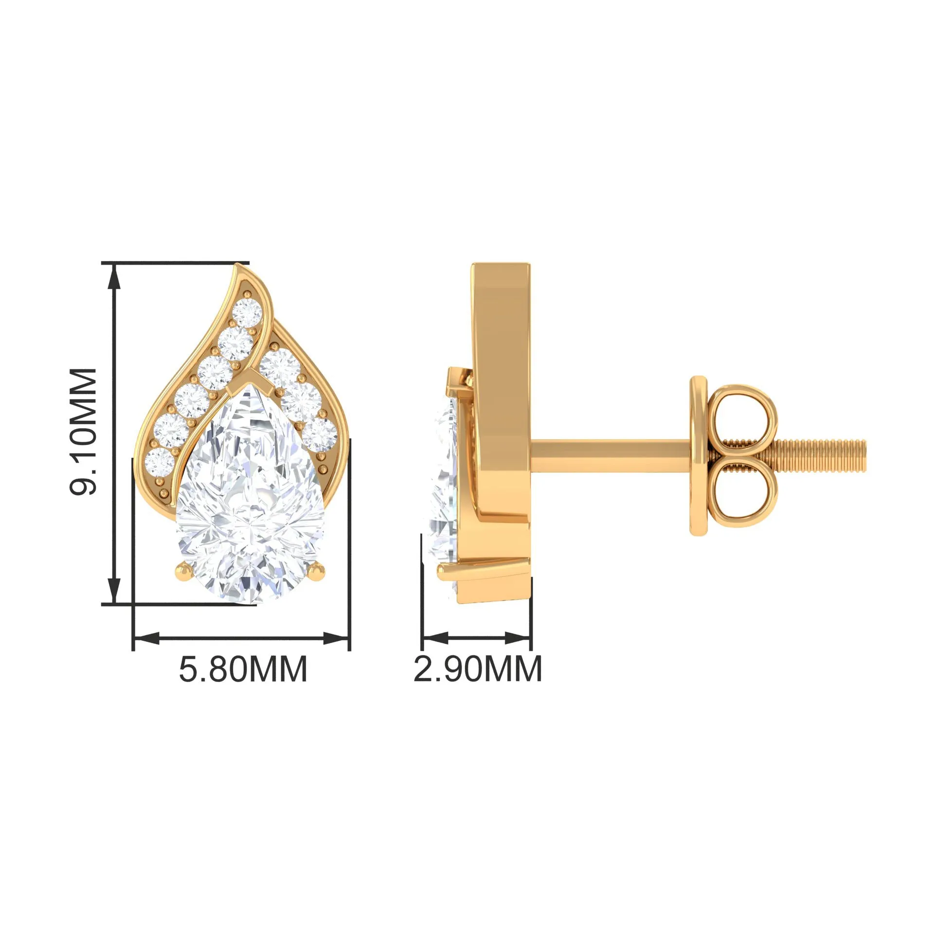 2 CT Classic Cubic Zirconia Stud Earrings in Gold