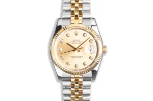 2008 Two Tone Champagne Diamond Dial DateJust 116233 Box & Card