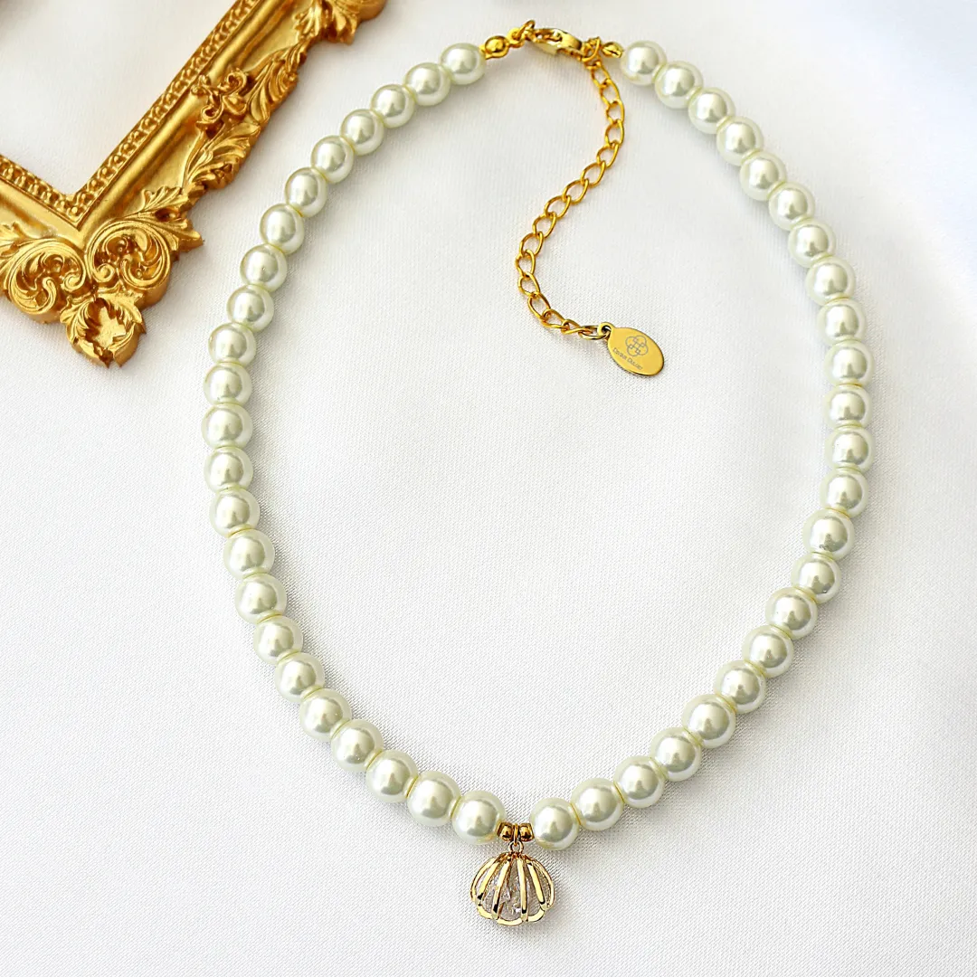 24K Seashell Czech Pearls Choker