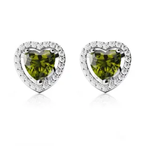 24k White Gold Plated 1 Ct Created Halo Heart Peridot Stud Earrings