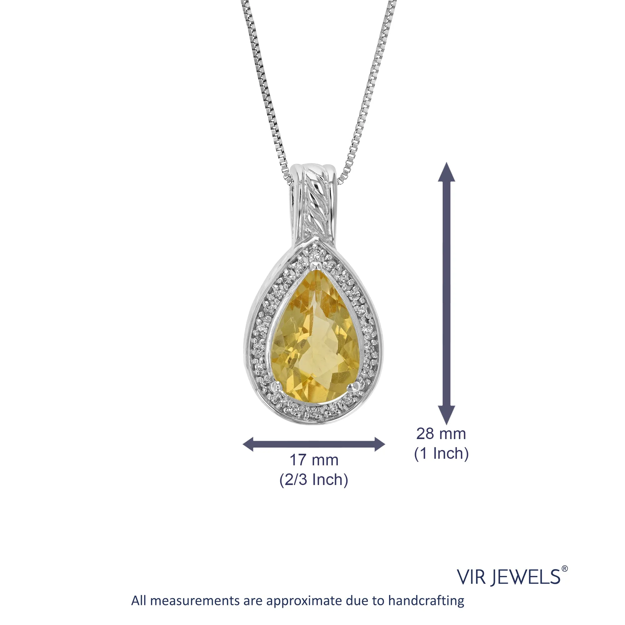 3.25 cttw Pendant Necklace, Citrine Pear Shape Pendant Necklace for Women in .925 Sterling Silver with Rhodium, 18 Inch Chain, Prong Setting