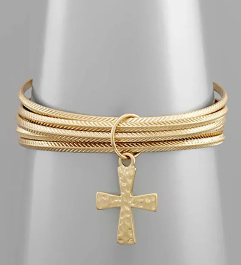 5 Bangle Cross Bracelet Set