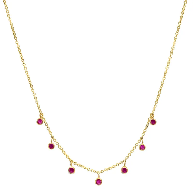 7 Mini Ruby Bezel Dangle Necklace