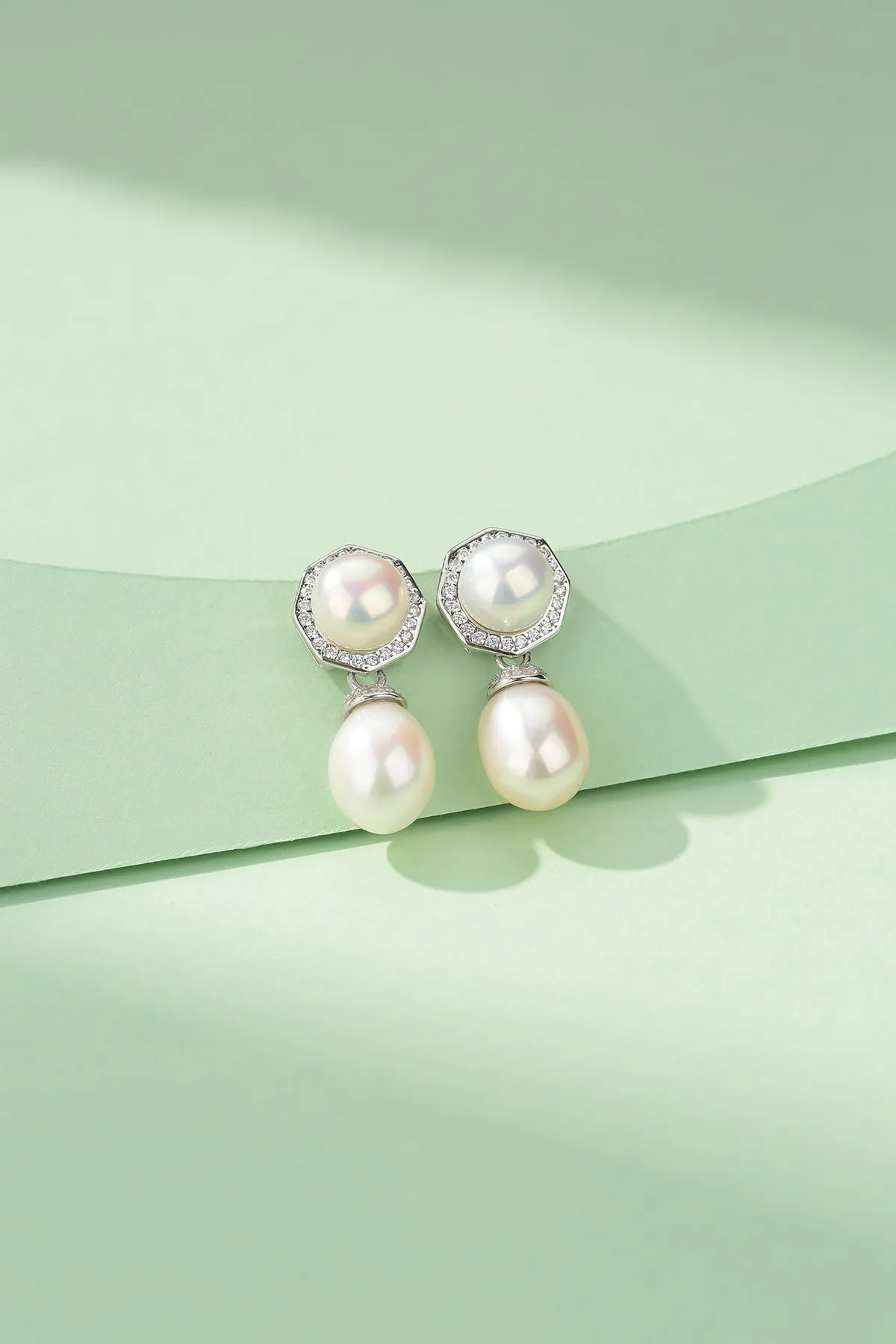 9-10mm Freshwater Rice Pearl & Amoret Earrings