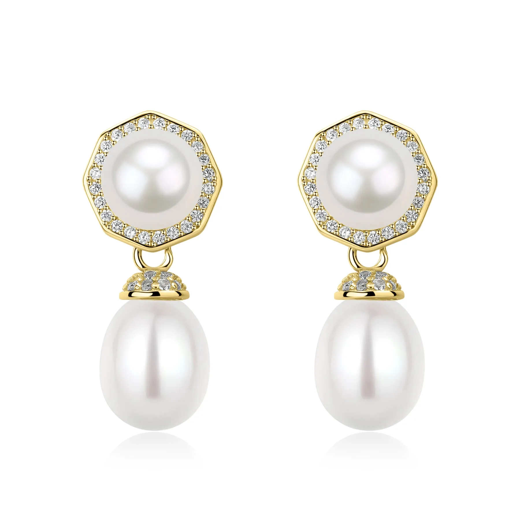 9-10mm Freshwater Rice Pearl & Amoret Earrings