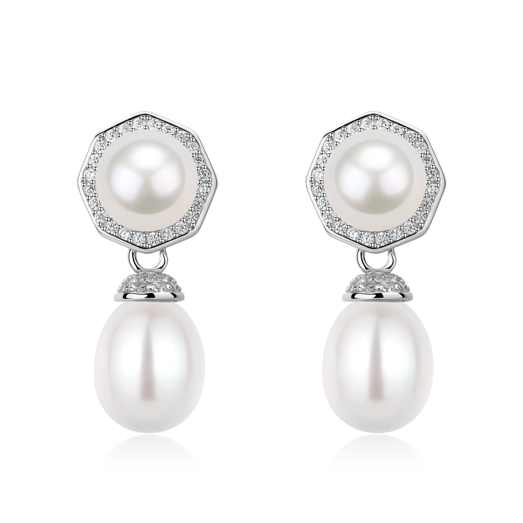 9-10mm Freshwater Rice Pearl & Amoret Earrings