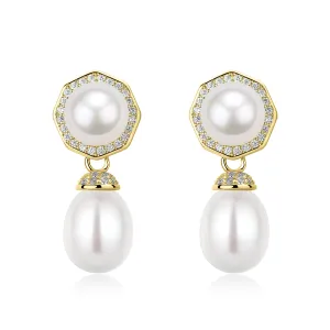 9-10mm Freshwater Rice Pearl & Amoret Earrings