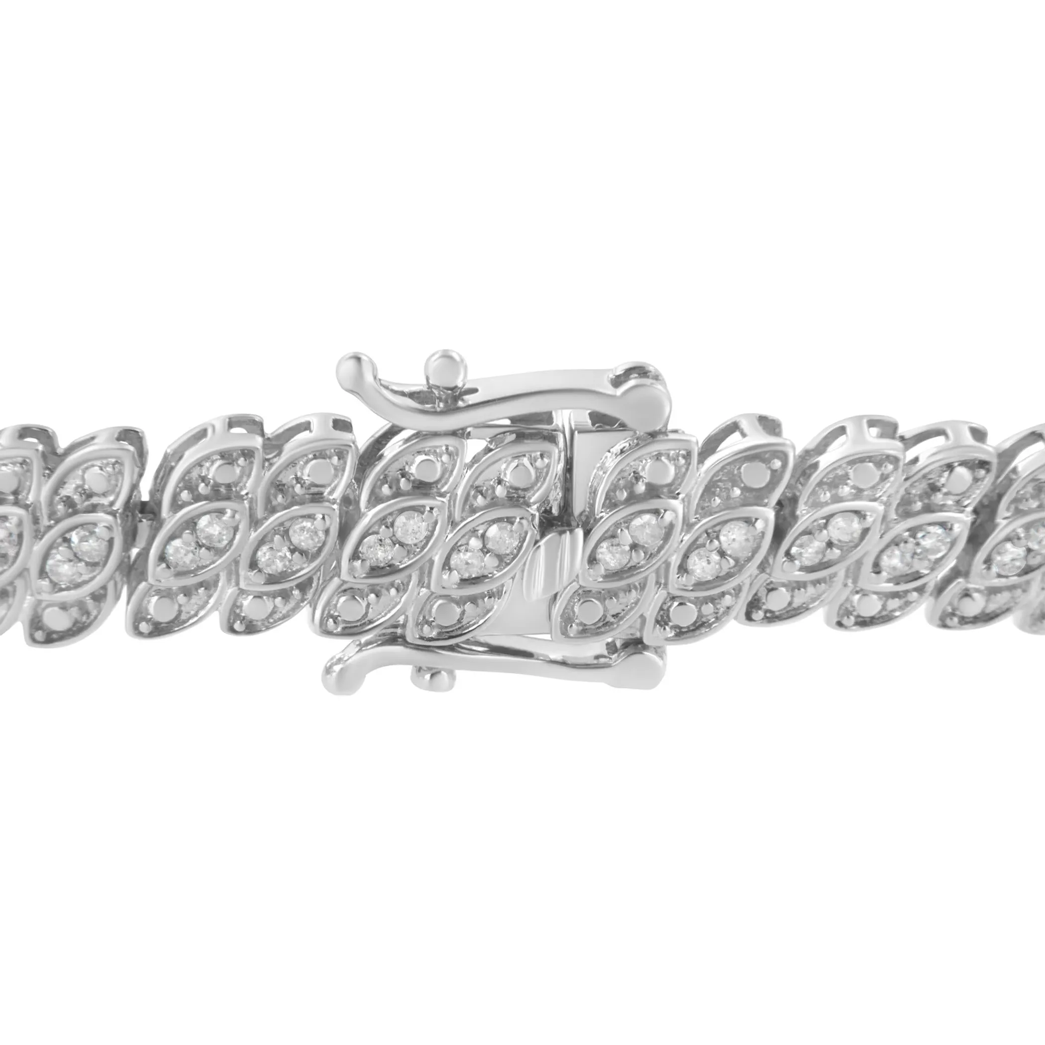 .925 Sterling Silver 1.0 cttw Prong-Set Round-cut Diamond Leaf and Pear Shaped Link Tennis Bracelet (I-J Color, I2-I3 Clarity) - 7.25"