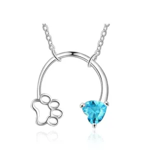 925 Sterling Silver Custom Cat Necklace Pet Footprint and Heart Birthstone