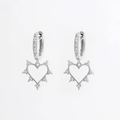 925 Sterling Silver Inlaid Zircon Heart Dangle Earrings