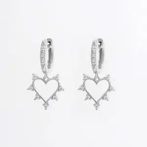 925 Sterling Silver Inlaid Zircon Heart Dangle Earrings