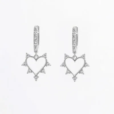 925 Sterling Silver Inlaid Zircon Heart Dangle Earrings