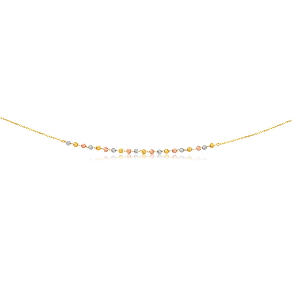 9ct 3-Tone Yellow White Rose Gold Beaded 27cm Anklet