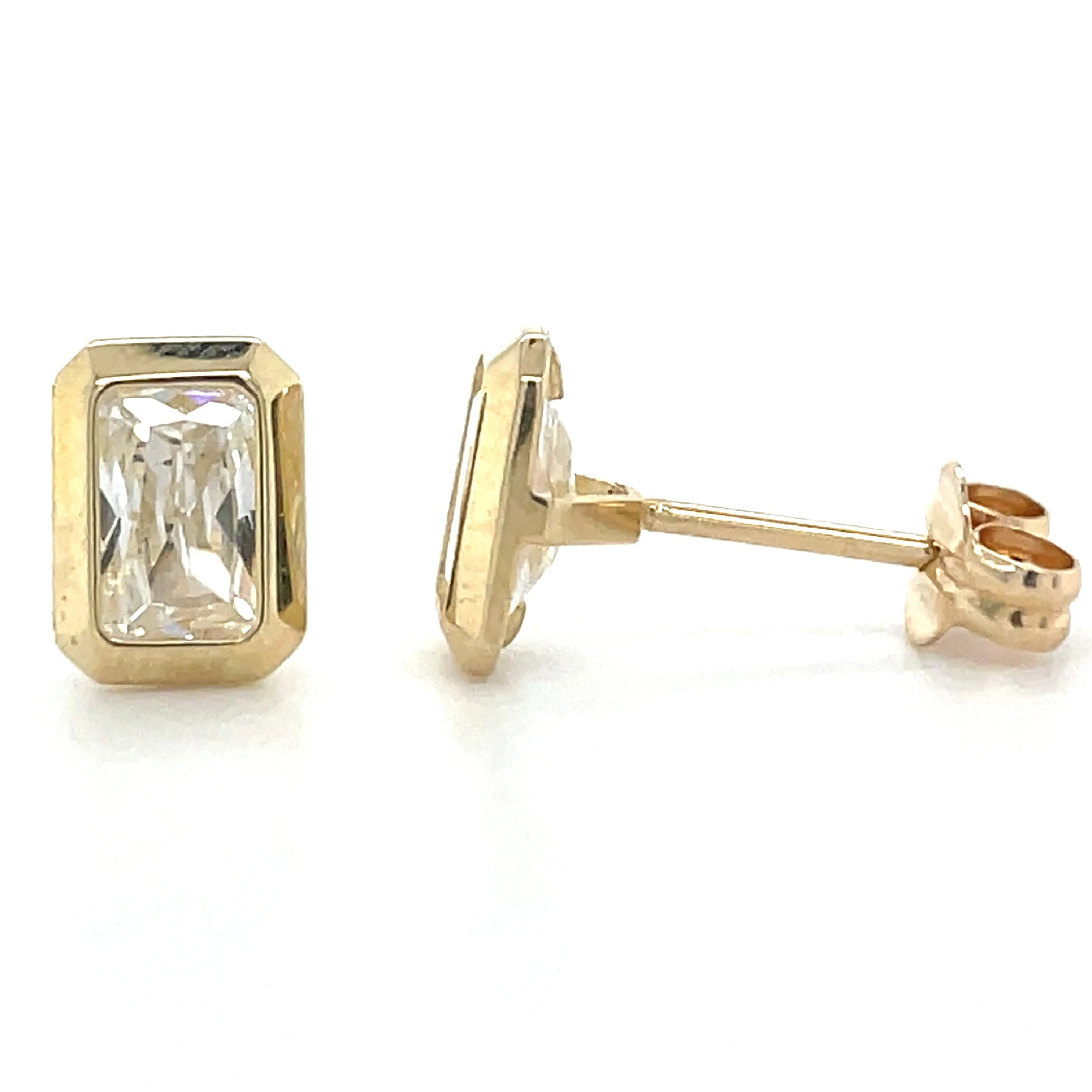 9ct Yellow Gold Bezel Set Cz Stud Earrings