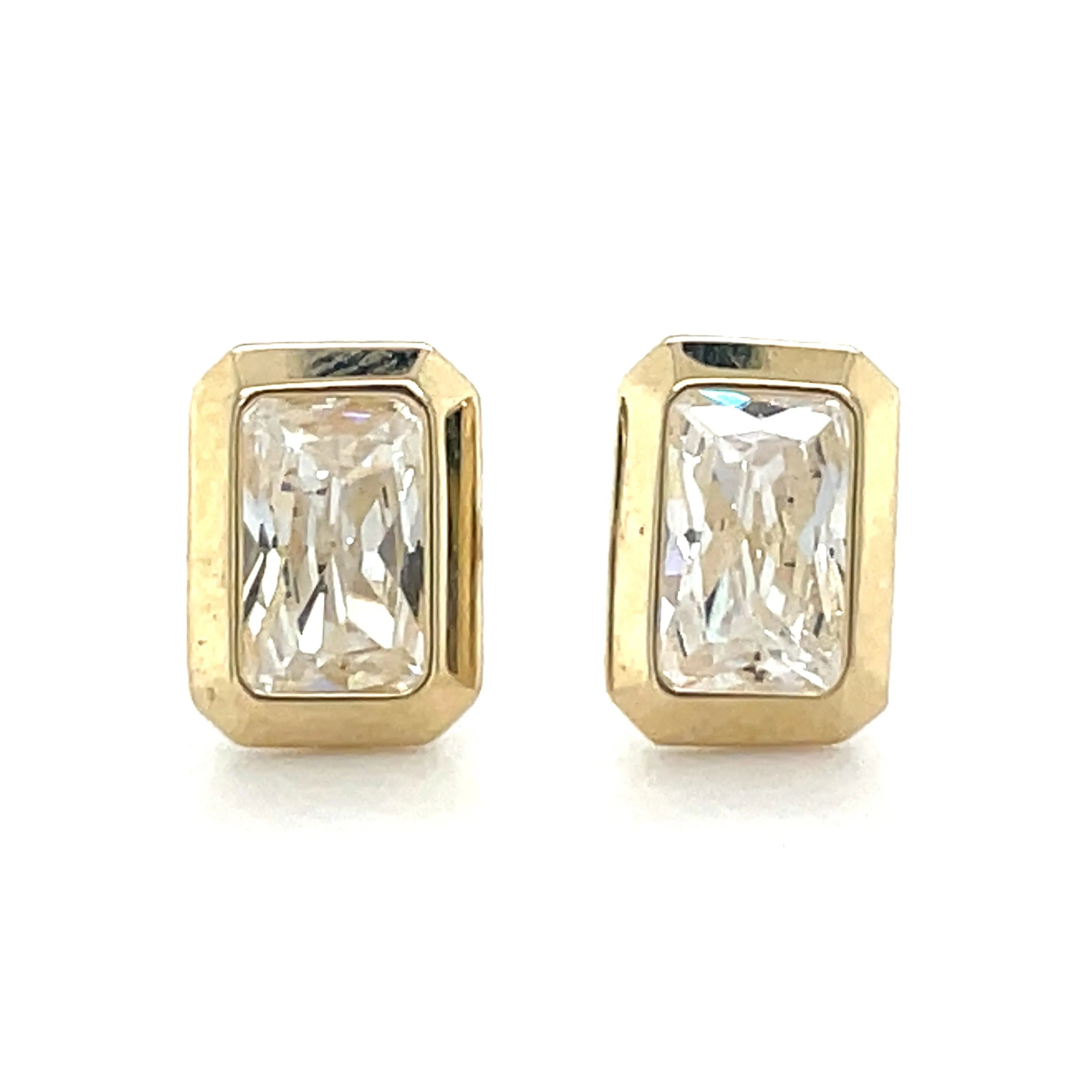 9ct Yellow Gold Bezel Set Cz Stud Earrings