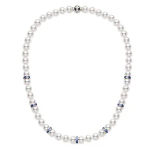 Akoya Cultured Pearl Strand Necklace with Blue Sapphire Rondelles